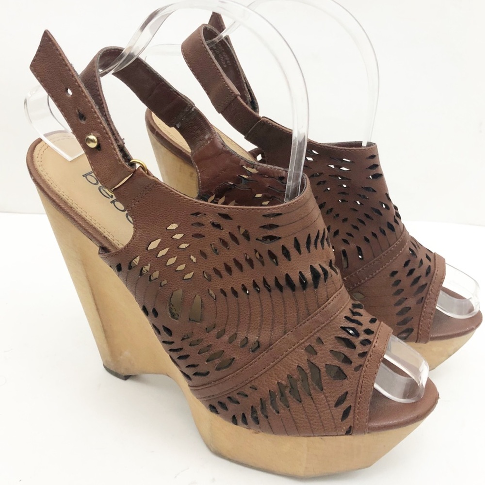 Bebe Kardashians Wood Wedge Sandals Size 9 - Picture 1 of 8